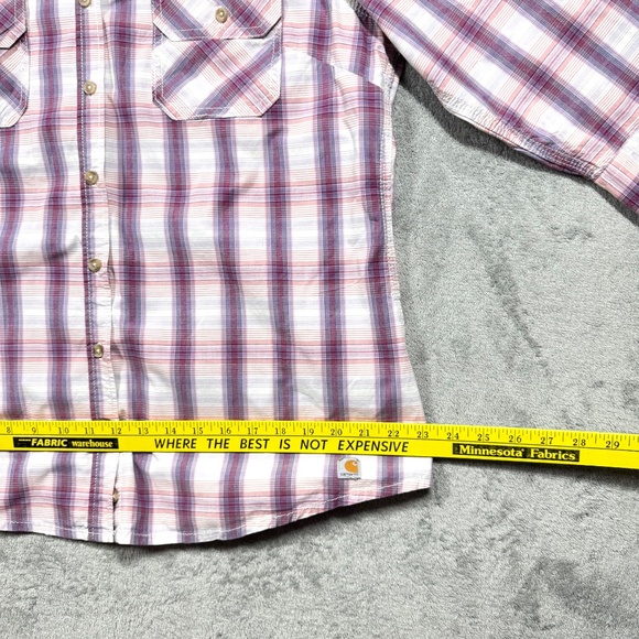 Carhartt Women’s XL Plaid Button Down Shirt Pink Purple Cotton Blend Workwear - Picture 7 of 9
